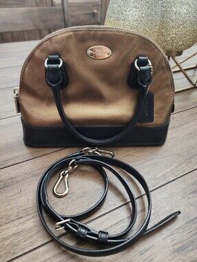 Two-Tone Black and Gold Dome Satchel Handbag